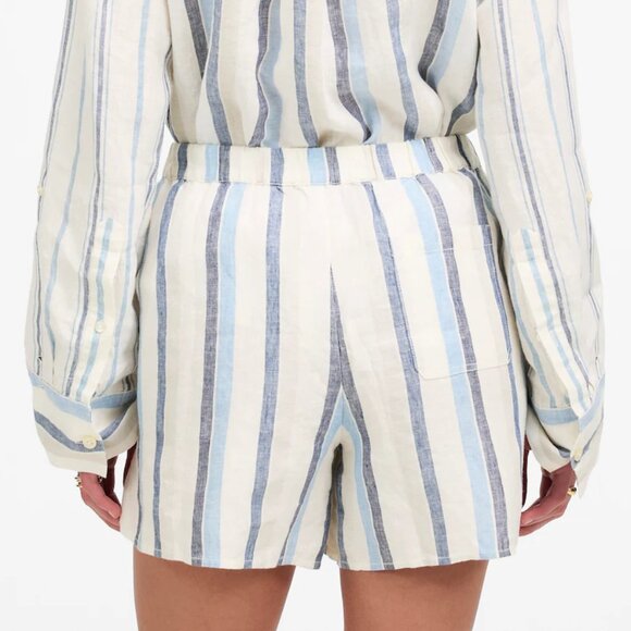 Madewell Curved Hem Pull On Shorts 100% Linen Stripes Size M NWT - Picture 3 of 9